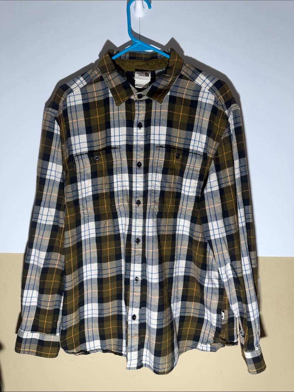 The North Face Olive, White & Navy Plaid Button-Up Shirt